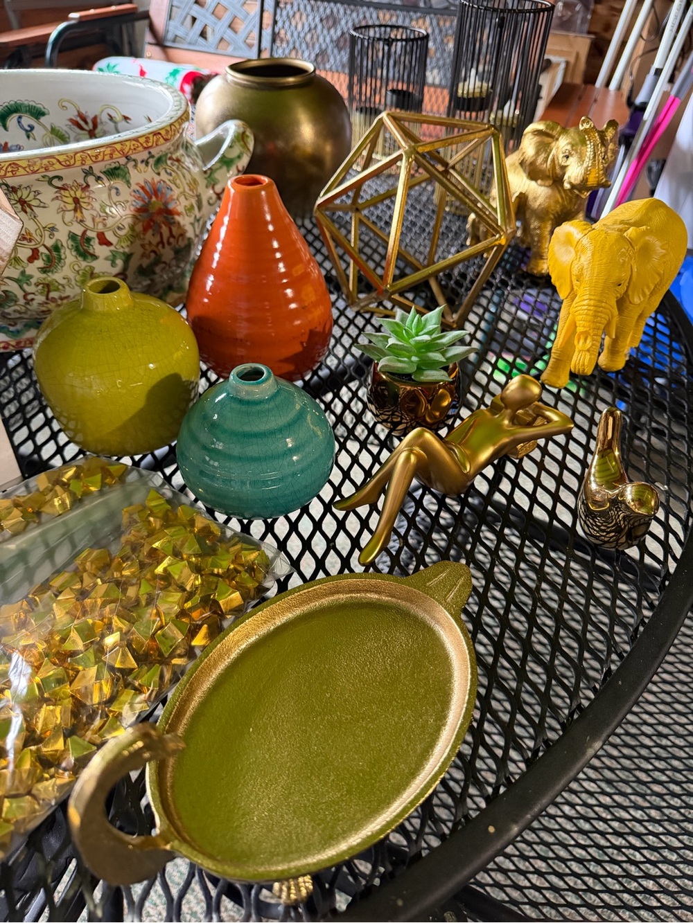 Colorful Ceramic Vases & Gold Accent Decor Lot